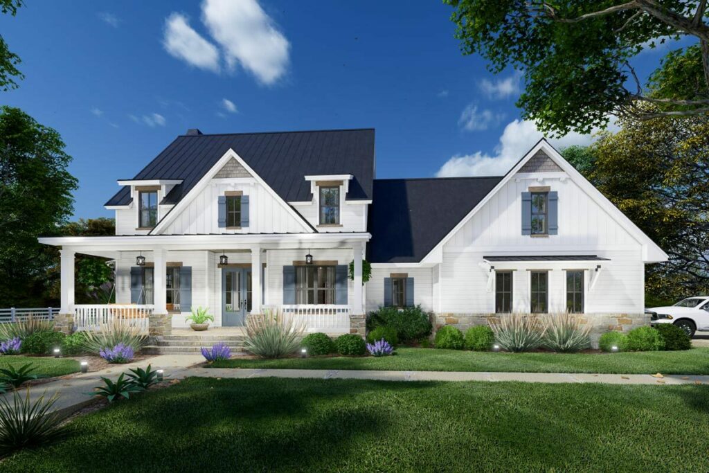 5-Bedroom 2-Story Modern Farmhouse With 2-Story Great Room and Upstairs Game Room (Floor Plan)
