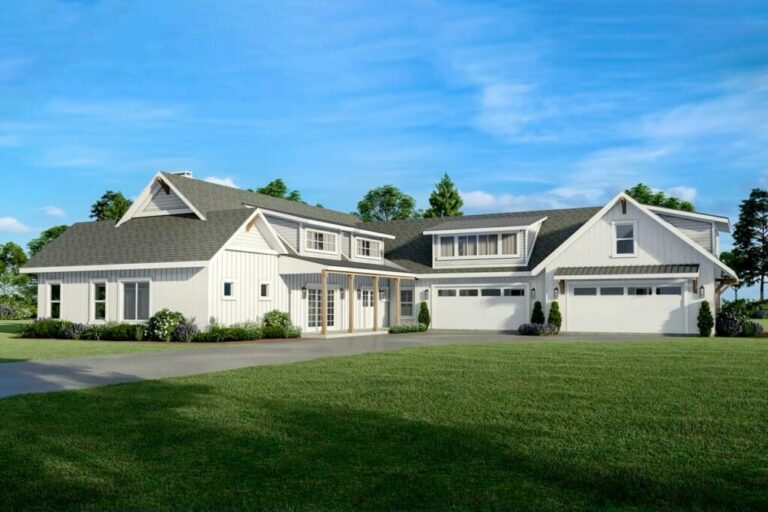 Modern 4-Bedroom Two-Story Farmhouse with Courtyard-Entry 4-Car Garage (Floor Plan)