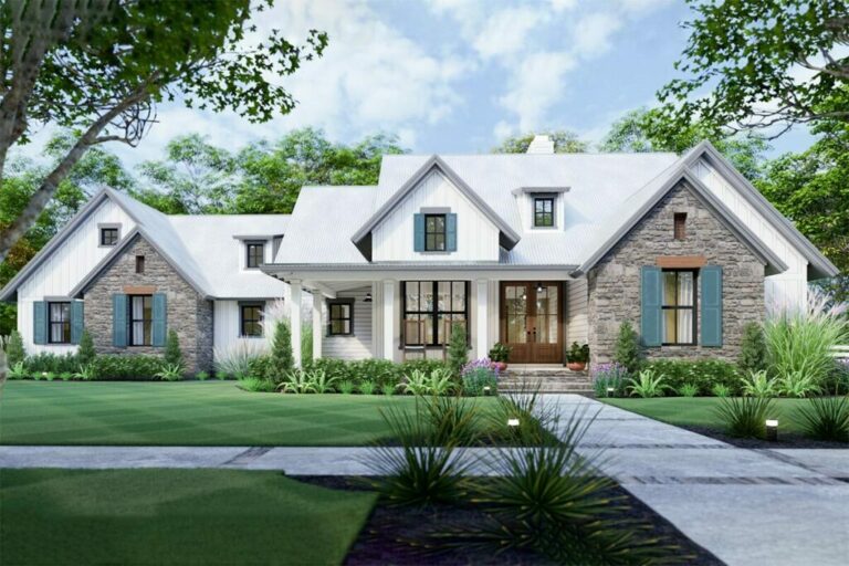 2-Story 4-Bedroom New American Farmhouse With L-shaped Front Porch (Floor Plan)