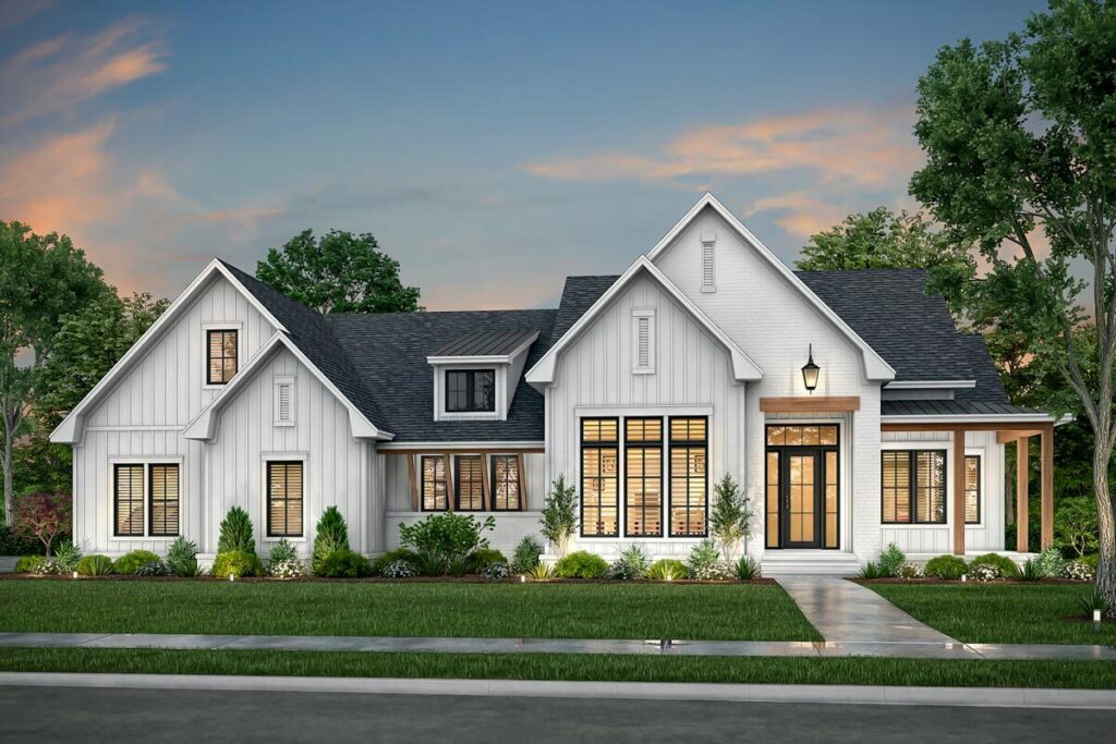 2-Story 4-Bedroom Modern Farmhouse With Home Office and Bonus with Bath Above the Garage (Floor Plan)
