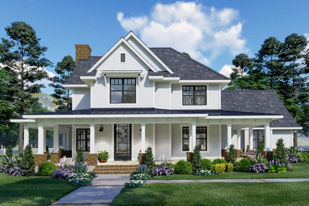 Modern-Style 3-Bedroom 2-Story Farmhouse With Two-Story Great Room (Floor Plan)