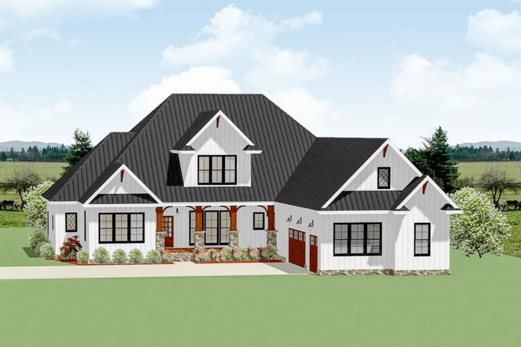 4-Bedroom 2-Story Country Craftsman Home With Courtyard-Entry Garage and Optional Second Floor (Floor Plan)
