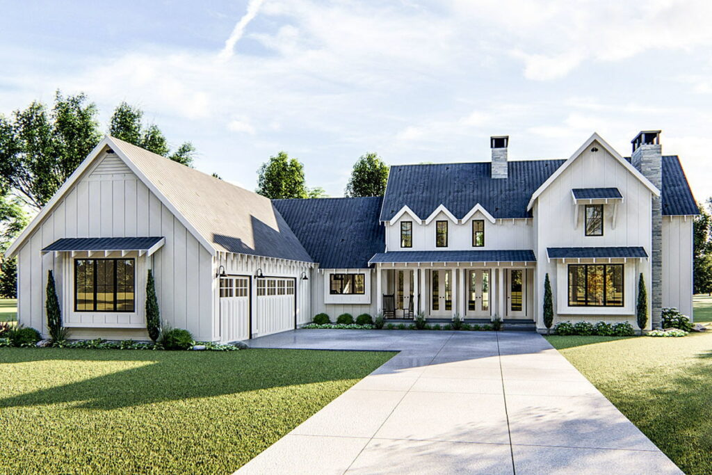 4-Bedroom 2-Story Modern Farmhouse With Triple Porches (Floor Plan)