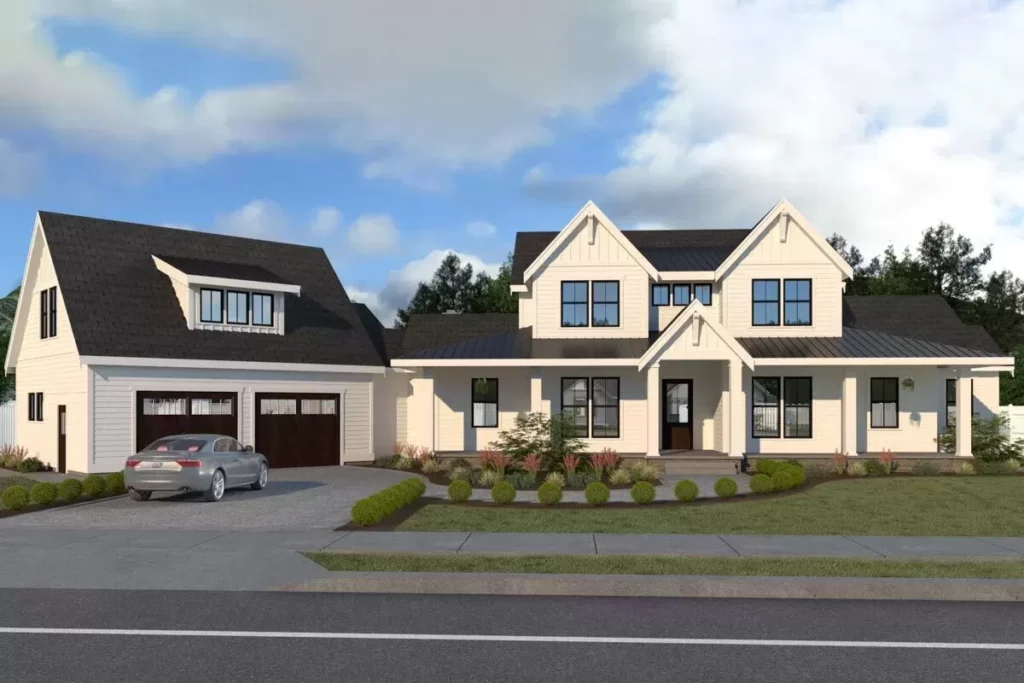 Two-Story 5-Bedroom Modern Farmhouse with Angled 2-Car Garage (Floor Plan)