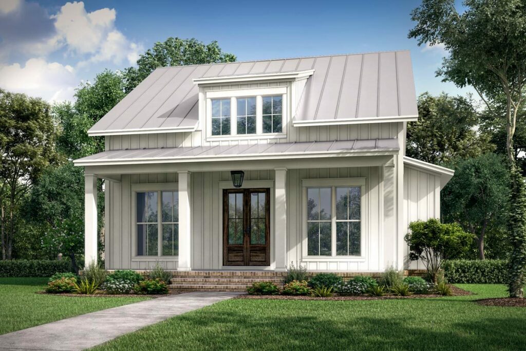 2-Bedroom 1-Story Cottage House With Double Porch (Floor Plan)