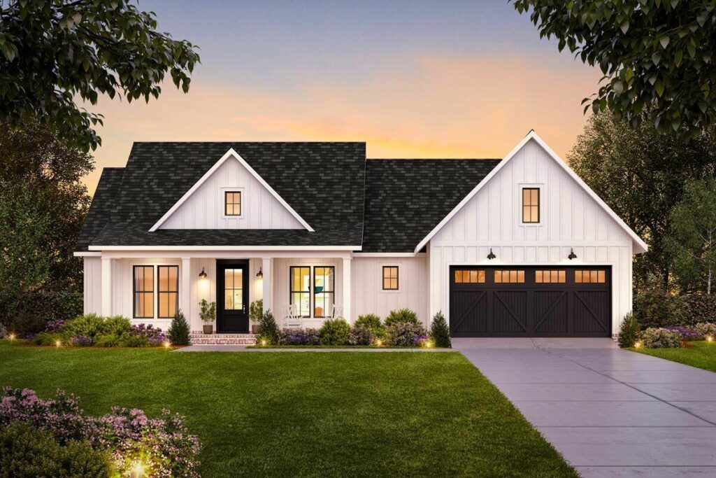 Single-Story 4-Bedroom Modern Farmhouse With Spacious Front Porch (Floor Plan)