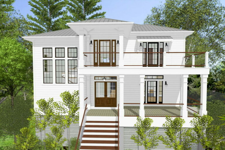 Low Country 5-Bedroom 2-Story House with Double-Decker Porches (Floor Plan)