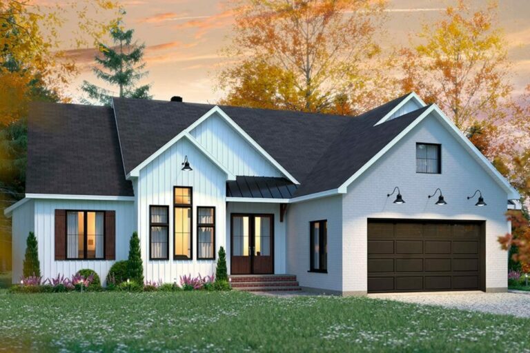 3-Bedroom 1-Story New American House With Split Bedroom Layout and 2-Car Garage (Floor Plan)