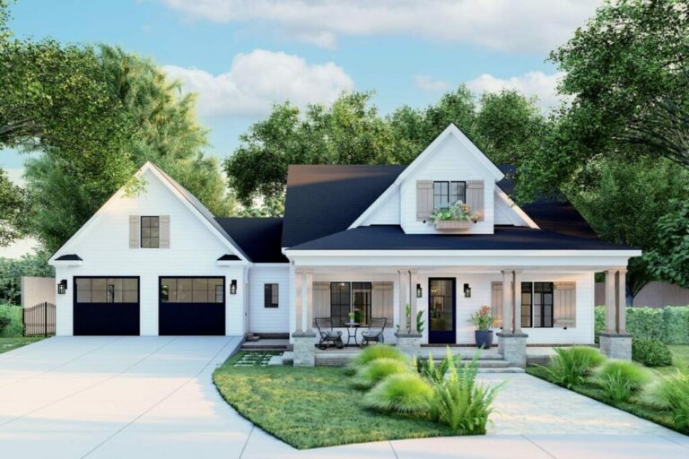 Dual-Story 4-Bedroom Modern Farmhouse With a Pocket Pantry and Attached Garage(Floor Plan)