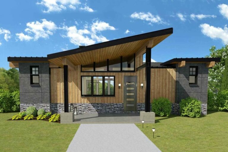 1-Story 4-Bedroom Modern Home with a Rear Sloping Lot (Floor Plan)
