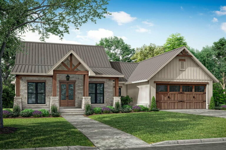 3-Bedroom Single-Story Texas Hill Country Craftsman House with Rustic Curb Appeal (Floor Plan)