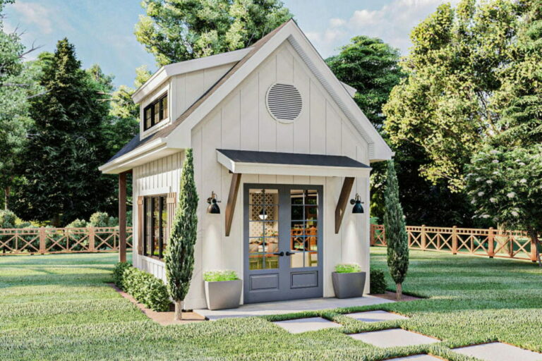 2-Story Modern Farmhouse Backyard Office with Luxurious Loft (Floor Plan)