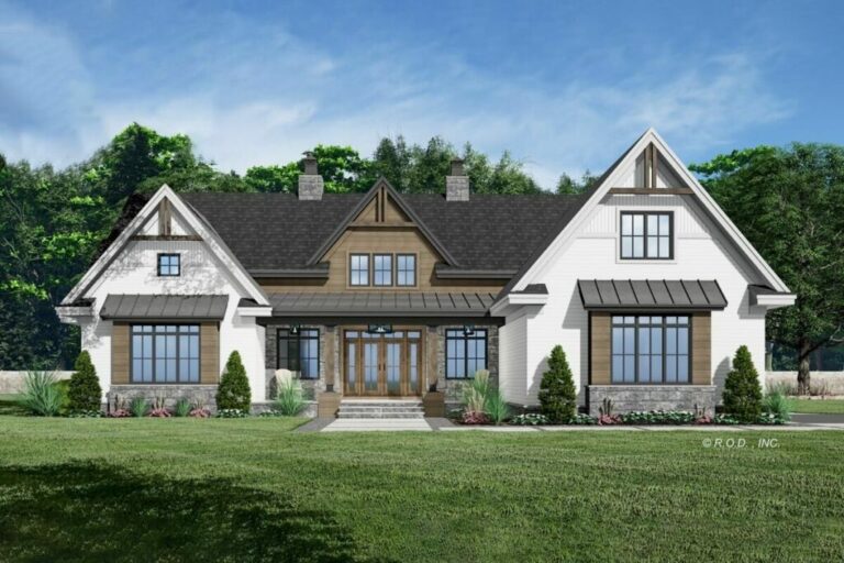 3-Bedroom Single-Story Modern Farmhouse With Home Office and Laundry Access to Master Suite (Floor Plan)
