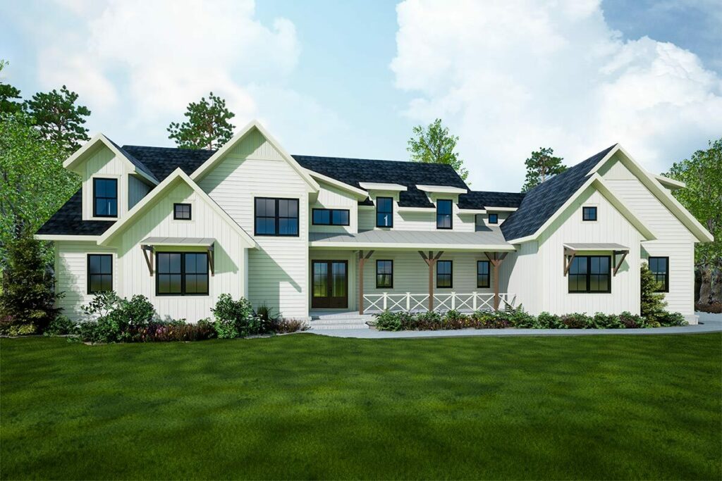 New American 3-Bedroom Dual-Story House with Unique Angled Garage (Floor Plan)
